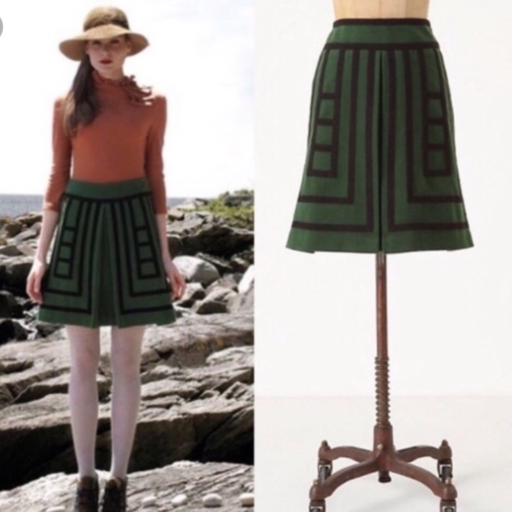 Anthropologie Maeve “Art Deco” wool skirt 💚🖤
